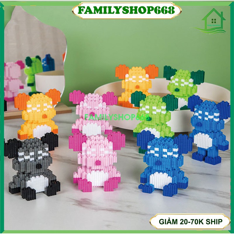 Xếp hình Gấu Bearbrick 12cm Đồ chơi lắp ráp nano nanoblocks mô hình cỡ lớn Hàng Đẹp bear bricK đứng -12cm ngồi 10cm