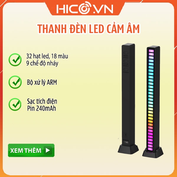 Đèn led, Thanh Đèn Led RGB Nháy Theo Nhạc 16 Triệu Màu Điều Khiển Bằng Cảm Biến Âm Thanh, Đèn Trang Trí Decor Phòng