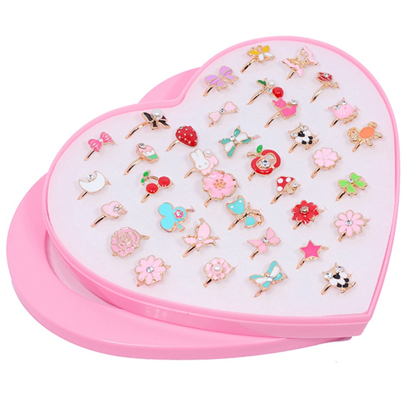 Set 10 nhẫn kim loại nhiều kích thước và họa tiết khác nhau đáng yêu dành cho trẻ em