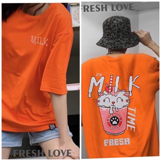 Áo phông, áo thun nam nữ form rộng tay lỡ Unisex fresh milk Từ 50-70kg