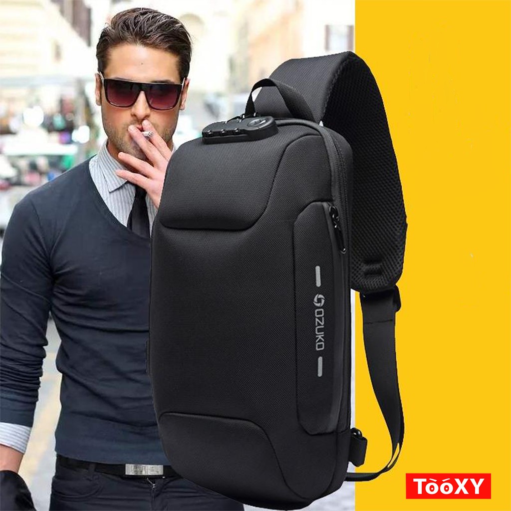 Túi đeo chéo OZUKO không thấm nước chống trộm có cổng USB thời trang cho nam | BigBuy360 - bigbuy360.vn