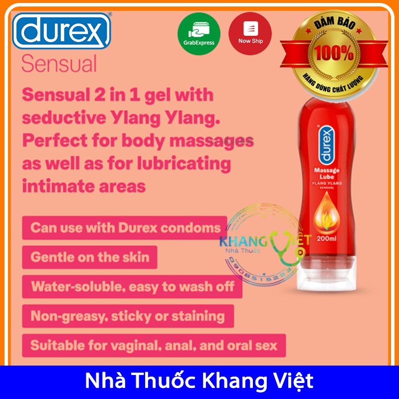 Gel bôi trơn Durex Massage Lube Ylang Ylang 200ml tăng cảm giác, hàng Úc chuẩn, che tên khi giao hàng