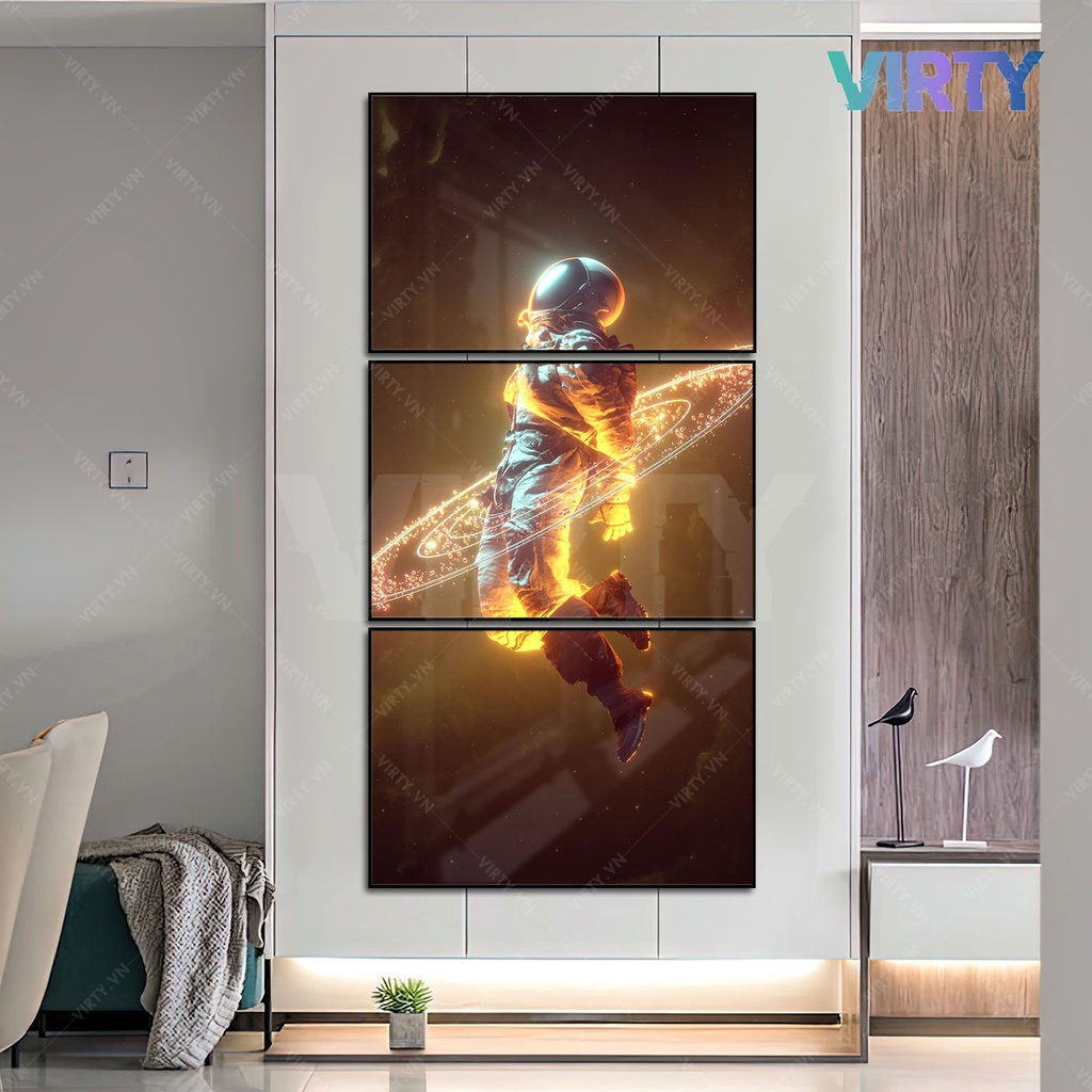 Bộ 3 Tranh treo tường không gian vũ trụ phi hành gia kèm khung composite VIRTY Tranh Canvas decor phòng ngủ SPACE ASTRON