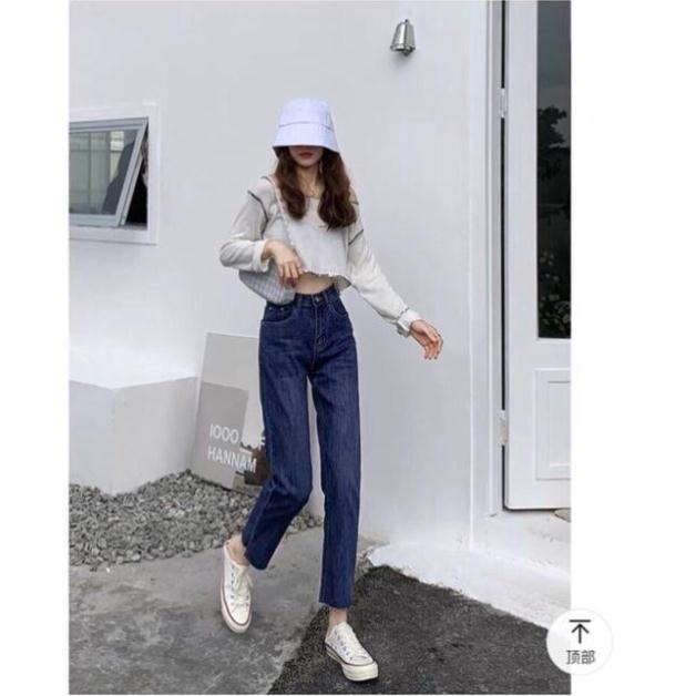 Quần bò jean nữ ống loe đứng rộng suông co giãn jeans cạp cao cao cấp Hottrend 2022