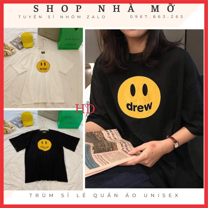 Áo thun nam nữ form rộng drew, áo phông tay thụng unisex chất cotton thoáng mát