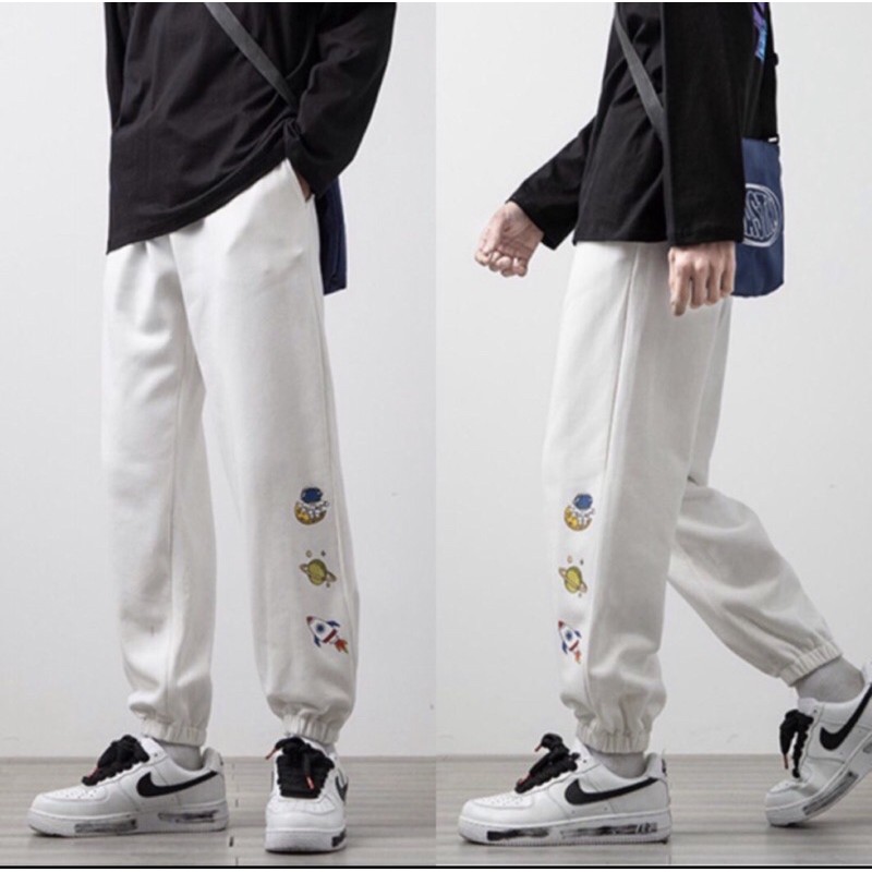 Quần Jogger Ống Suông Hoạ Tiết Planet Ulzzang Unisex Nam Nữ ( 2 màu : Đen , Trắng )