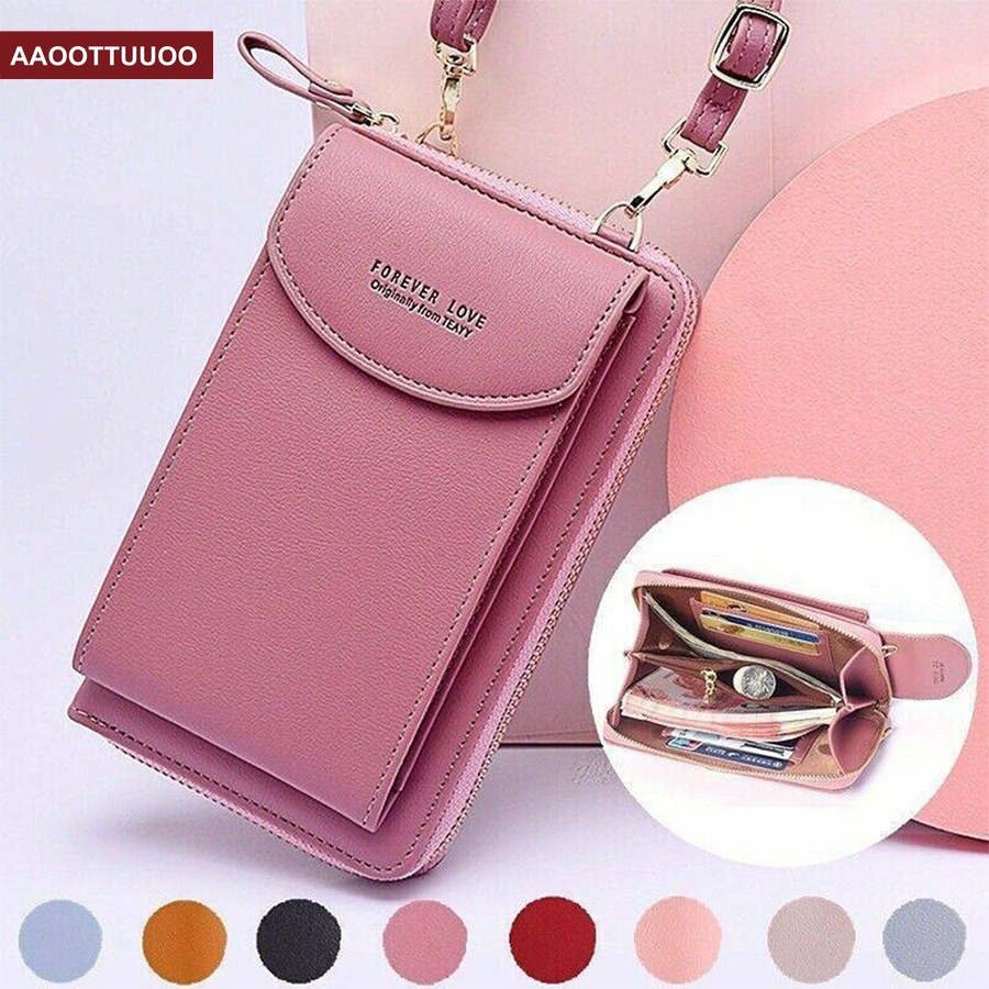 Túi da đeo vai có dây kéo 7 màu