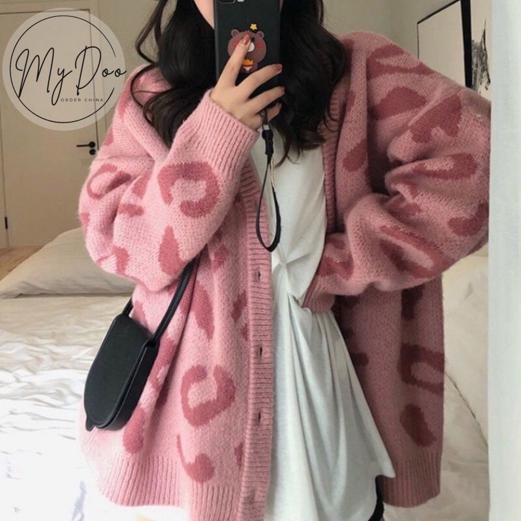 [Trùm Sỉ Len] Áo khoác cadigan len họa tiết da báo dáng dài [siêu sale] - CLG02