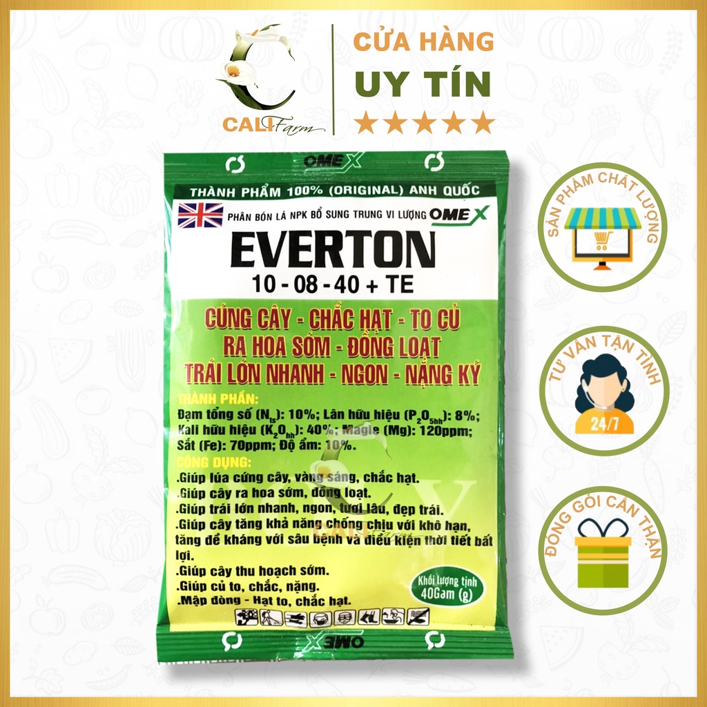 Phân bón lá EVERTON NPK 10-08-40+TE bổ sung vi lượng Omex 40gram