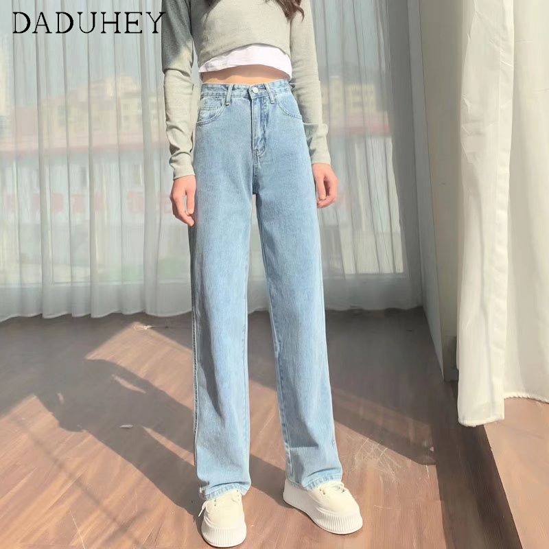 Quần jeans nữ ống rộng lưng cao màu sắc tươi sáng