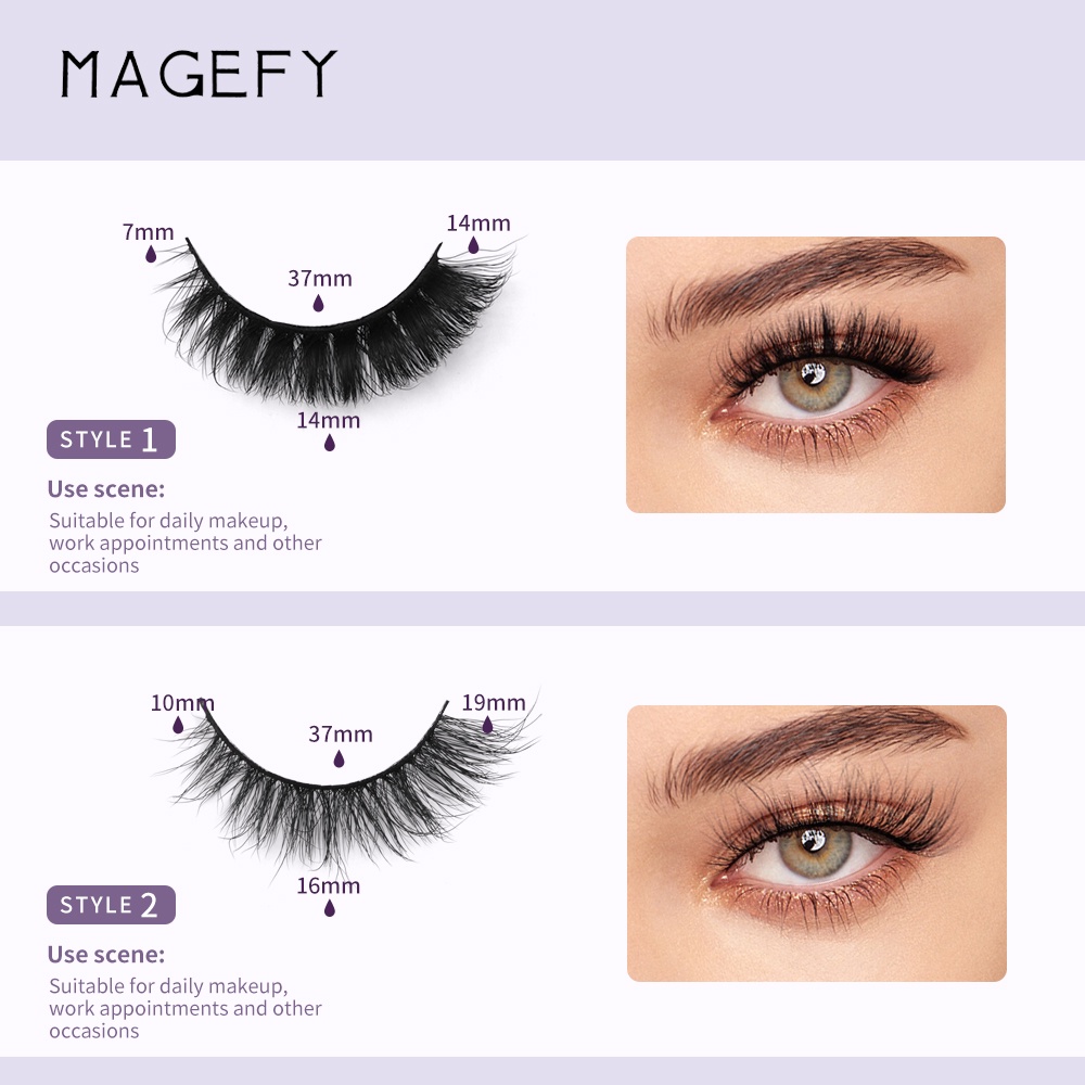 Hộp 8 cặp lông mi giả MAGEFY dày và cong tự nhiên dành cho làm đẹp