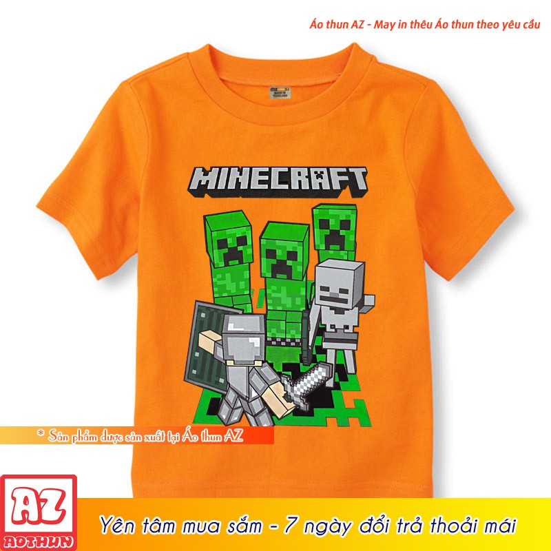 Áo thun Minecraft 4 màu đen xanh cam trắng - Có size trẻ em M2779