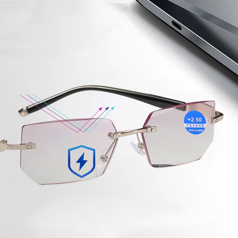 Kính Đọc Sách Không Gọng Chống Ánh Sáng Xanh + 1.0 Đến + 4.0 Độ