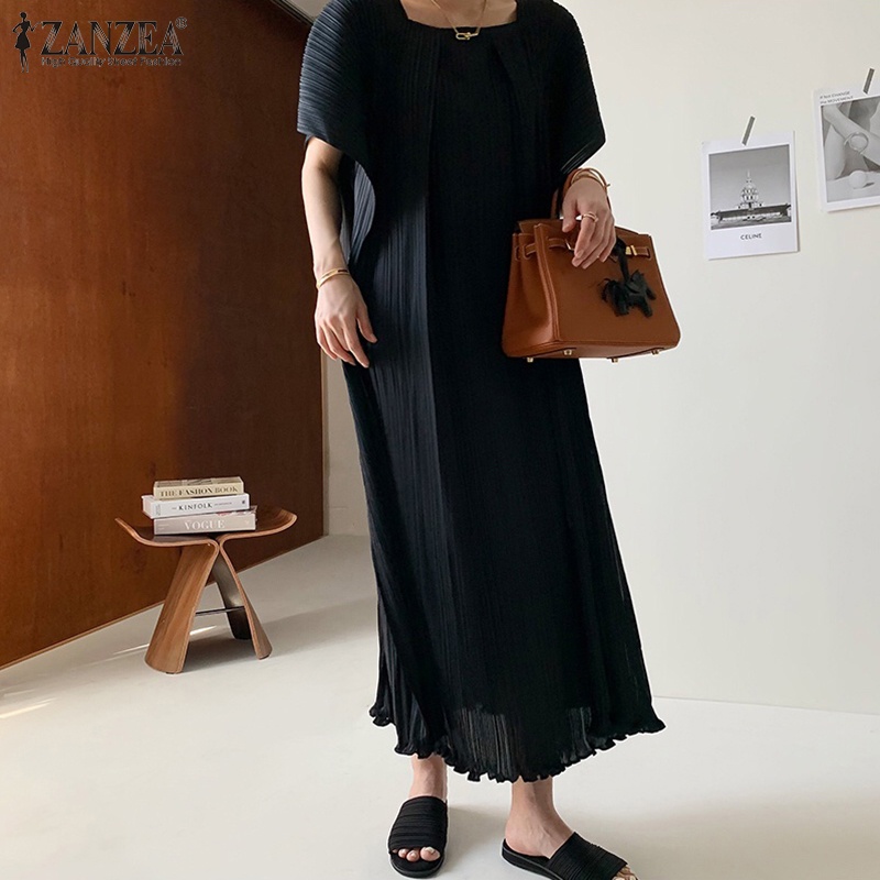 Đầm Maxi ZANZEA cổ vuông tay loe thời trang cho nữ