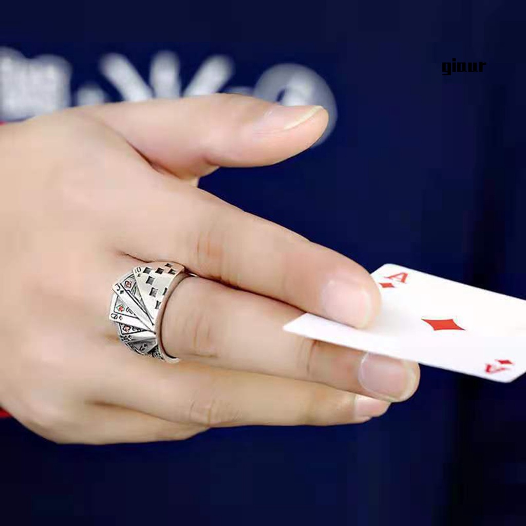 Nhẫn hở khắc hình lá bài tây cổ điển có thể điều chỉnh sành điệu cho nam và nữ
