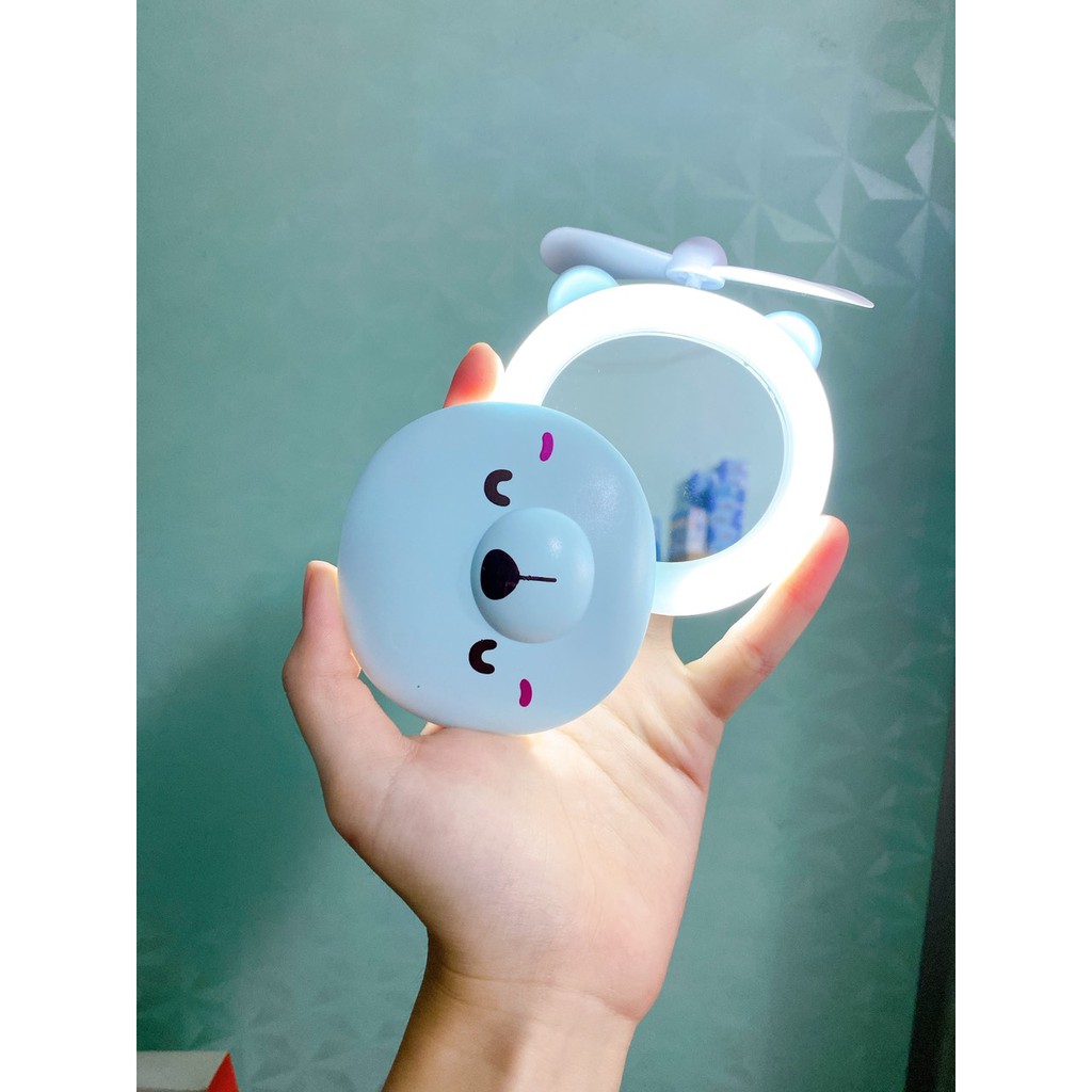 [FREESHIP] Quạt cầm tay mini Hình Heo có gương và đèn led selfie siêu dễ thương