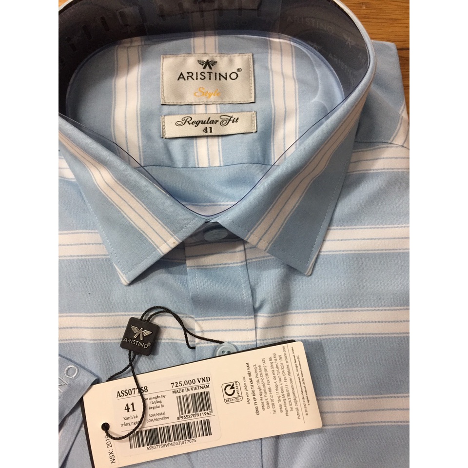 Áo sơ mi nam ngắn tay ARISTINO ASS077S8 tà bằng, dáng reguler fit, chắt modal sợi sồi, có túi ngực