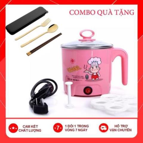 💥[MUA 1 TẶNG 1]💥 Nồi Lẩu Mini Đa Năng Kèm Giá Hấp + Tặng Kèm Bộ Đũa, Thìa Hàn Quốc 💥SIÊU HOT💥