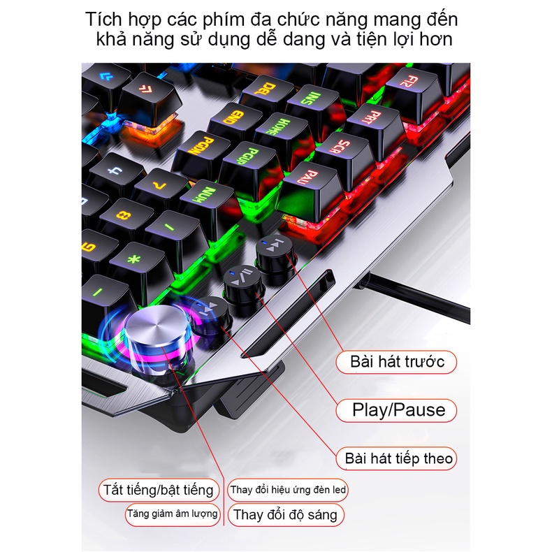 Bàn phím cơ blueswitch K100 full size dùng cho Pc, laptop ,Có led RGB 10 chế độ phù hợp với chơi game