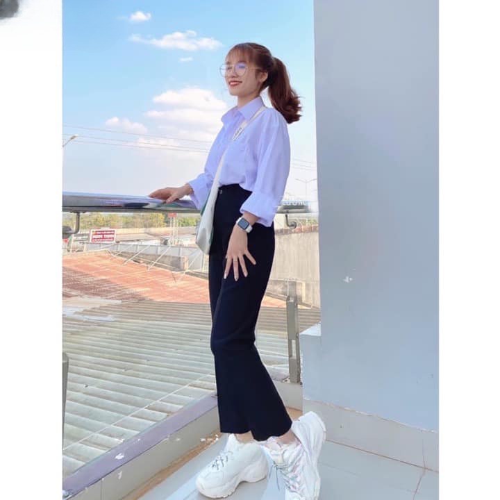 Áo sơ mi nam nữ dài tay đi học, Áo trắng nam nữ ánh xanh chất lụa mềm mịn đi học phối đồ đi chơi đều được