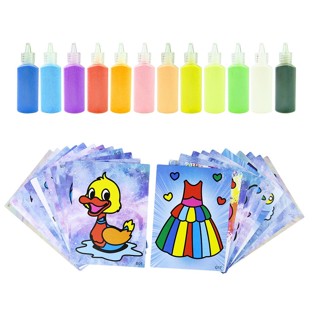 Bộ tranh cát cho bé gồm 12 tranh cát + 12 lọ màu cát
