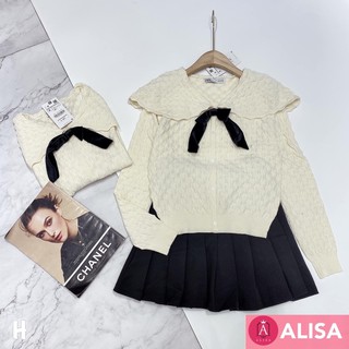 Áo len trắng nơ nhung - ALISA