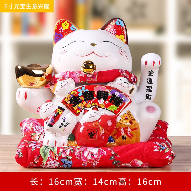 Mèo Thần Tài 16cm Vẫy Tay Mèo May Mắn Chiêu Tài Lộc Maneki Neko Nhật Bản Bằng Gốm Sứ
