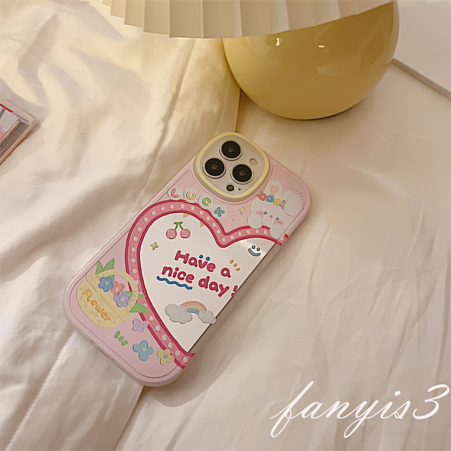 Ốp Điện Thoại Dẻo Họa Tiết Trái Tim Kiểu Graffiti Kèm Gương Cho For iPhone 13 12 11 Pro Max X XR Xs Max 7 8 Plus SE 2020