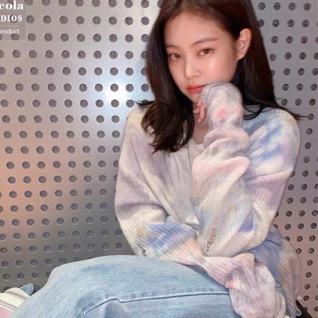 Áo Khoác Len Cardigan loang màu giống JENNIE BLACKPINK Kèm ẢNH THẬT cận chất