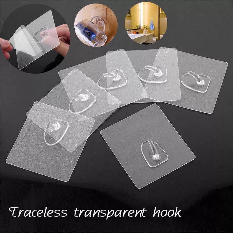 Set 6 móc treo đồ dán tường trong suốt chịu lực 10Kg
