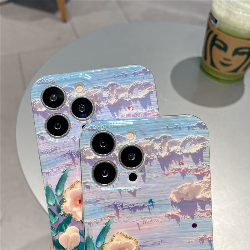 Ốp Điện Thoại TPU Mềm Ánh Xanh Hình Hoa Trà 2022 Cho OPPO Reno8 8Z 8Pro Reno7 7Z 7Pro Reno6 6Z Z Pro A57 A77 5G 4G