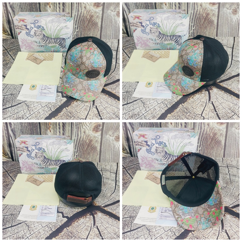 Nón kết lưới ,Mũ GUCCI Hổ lúa quai da nâu lull box hộp