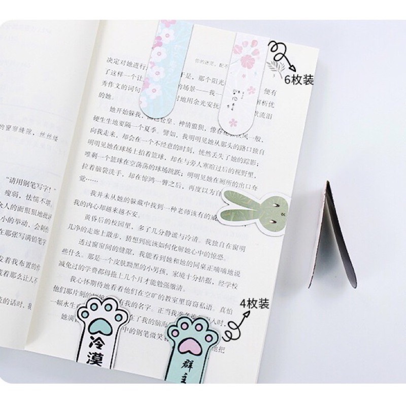 Kẹp bookmark đánh dấu sách hình tay mèo set 4 chiếc dễ thương cute, đồ dùng văn phòng tiện ích