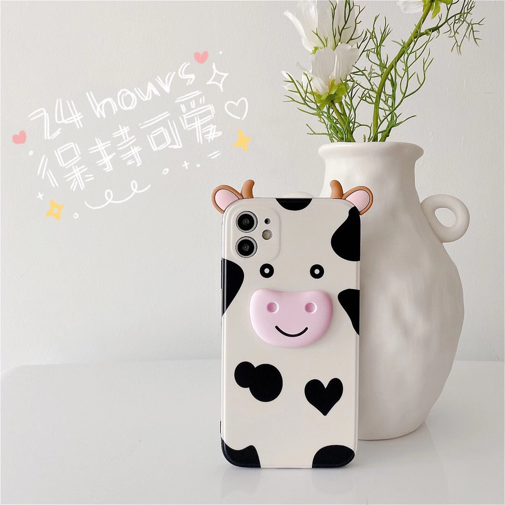 iPhone case Ốp lưng iPhone Hoạt hình Vỏ mềm Cute cow  TPU Bảo vệ ống kính hoạt hình Bốn mặt có kết cấu gợn sóng 3D dày cho iPhone 11 Pro Xs MAX XR I8 I7