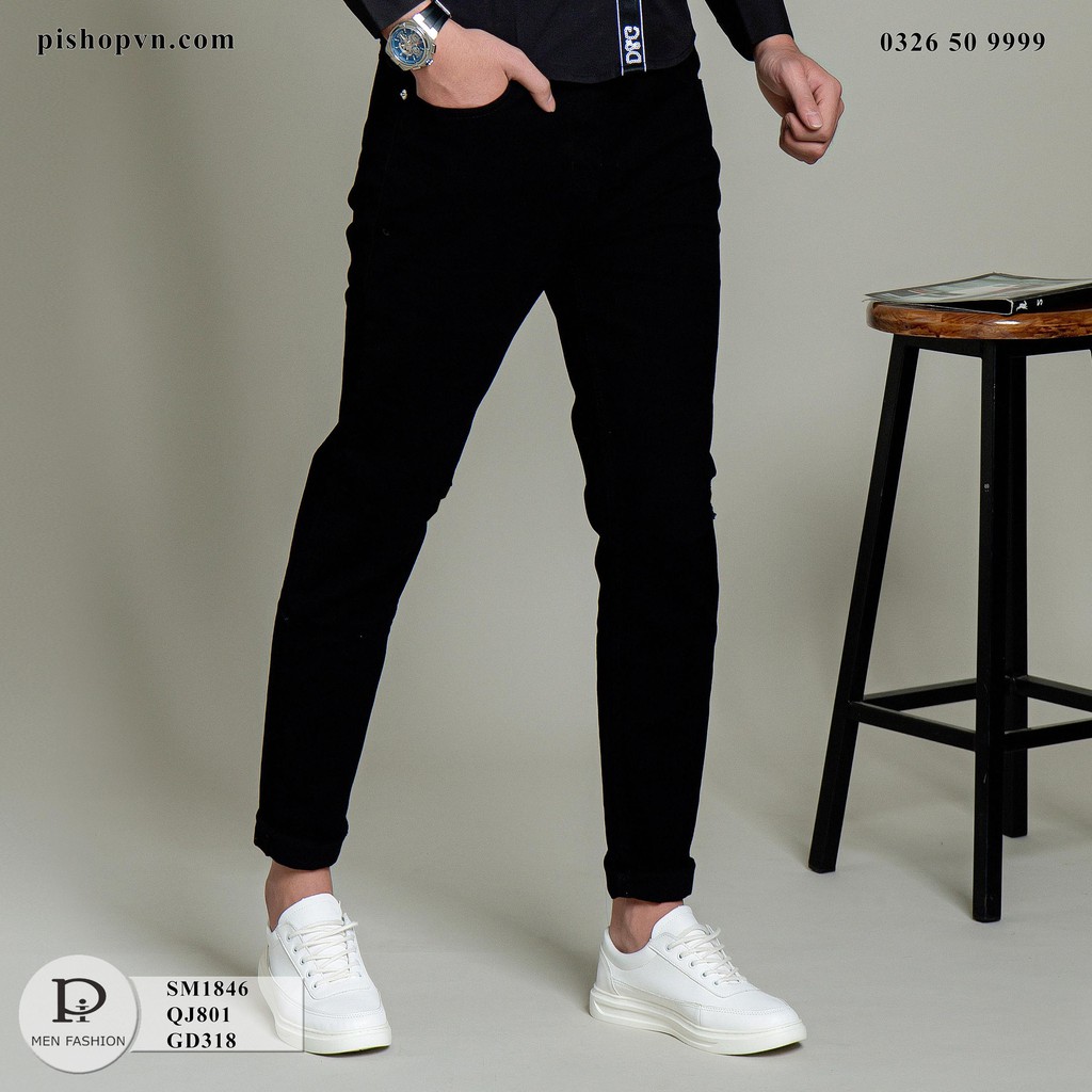 Quần jeans nam dáng côn màu đen [Trơn & Rách gối ] ❤ Jeans cao cấp | BigBuy360 - bigbuy360.vn