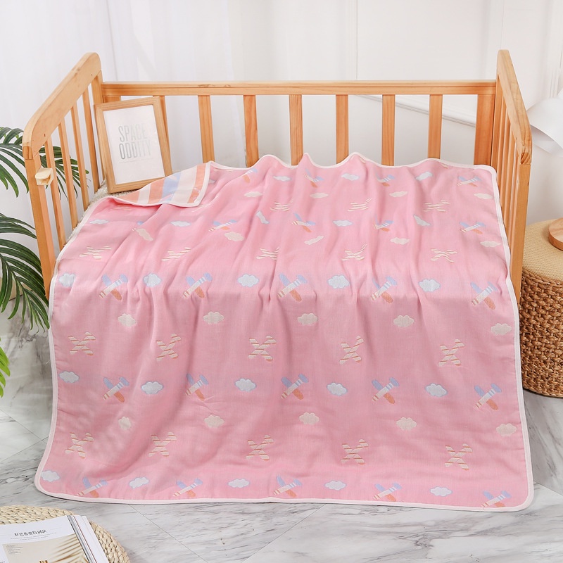 Khăn tắm sơ sinh mềm mại cho trẻ, áo choàng tắm, Chăn cho bé 6 lớp cotton muslin họa tiết 2 mặt 110x110cm