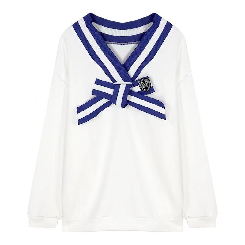 COZOK Áo sweater dáng rộng đính nơ kiểu Hàn Quốc dễ thương