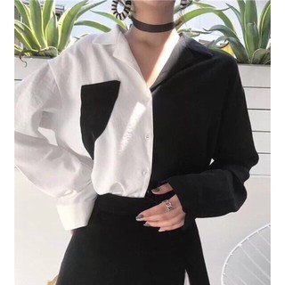 [ LẺ RẺ NHƯ BUÔN ] Áo sơ mi phối thân đen trắng