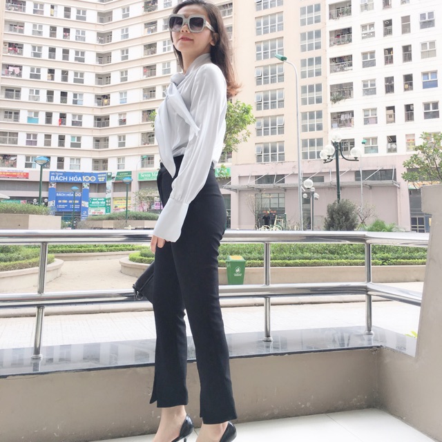 Sơ mi lụa nơ cổ
