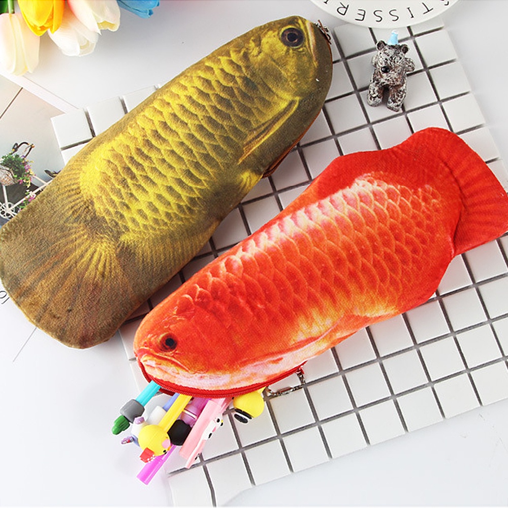 Túi đựng bút hình chú cá vàng 3D sáng tạo có khóa kéo sức chứa lớn dành cho học sinh