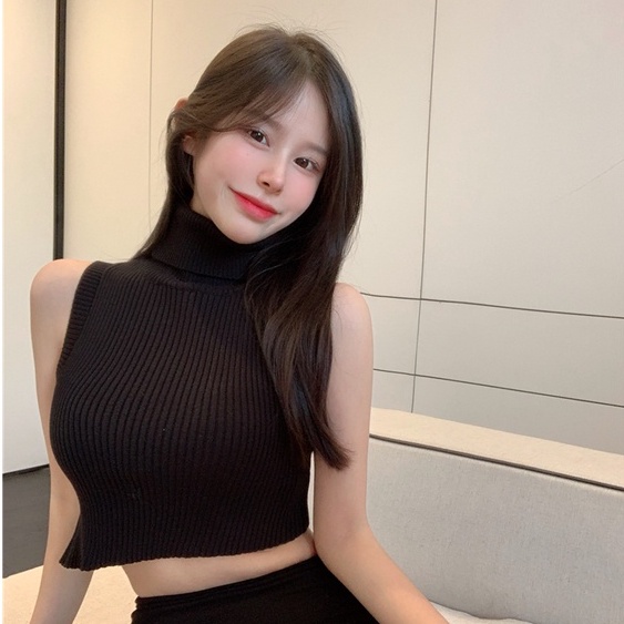 Áo Dệt Kim Nữ Cộc Tay Cổ Lọ Thời Trang Hàn