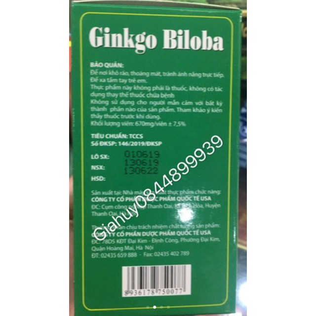 Viên uống bổ não Ginkgo Biloba 240mg (hộp màu xanh )