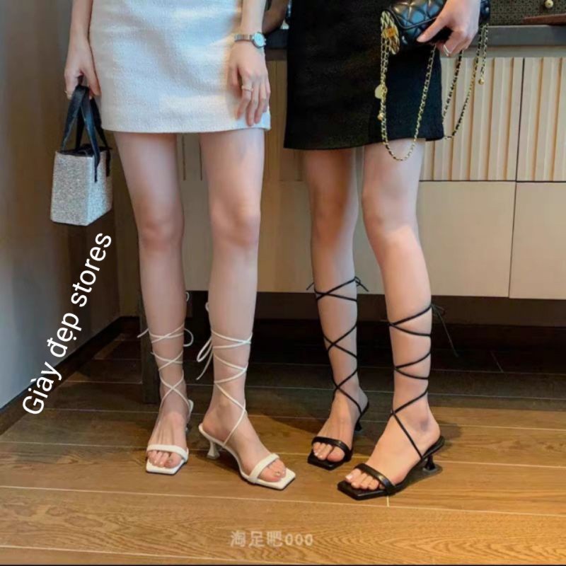 Giày sandanl cao gót chiến binh cột dây siêu hót 7p mã 853(kèm hình thật)