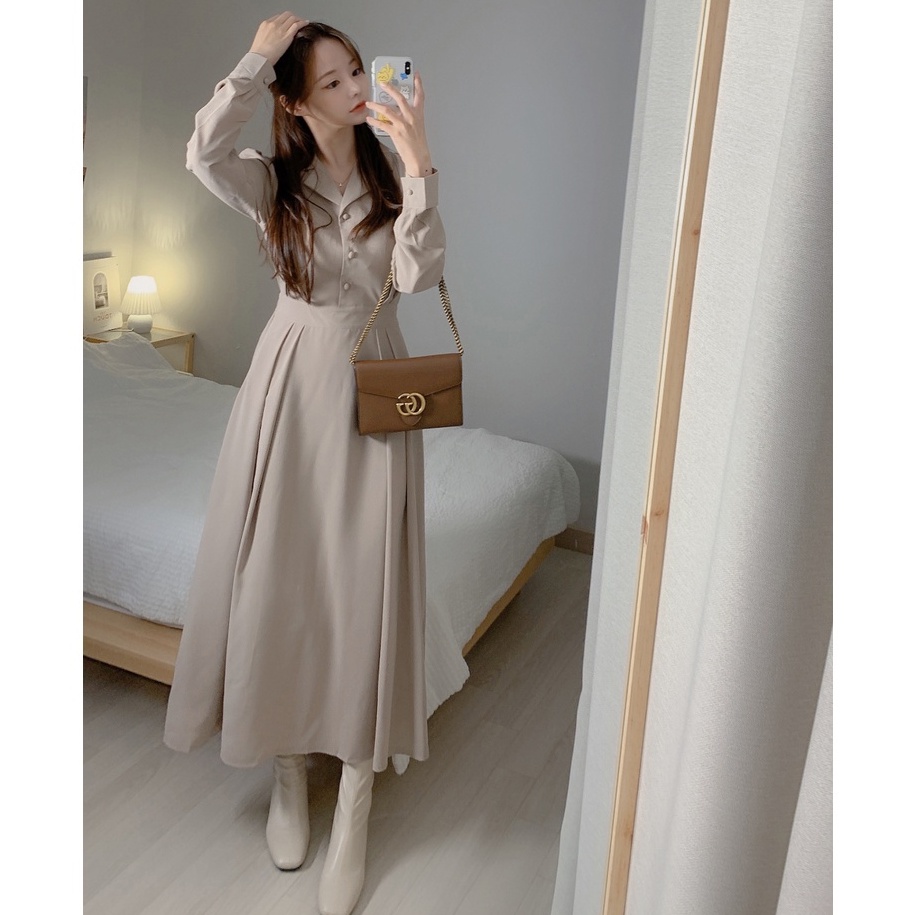 Đầm dài tay cổ bẻ thanh lịch 46679