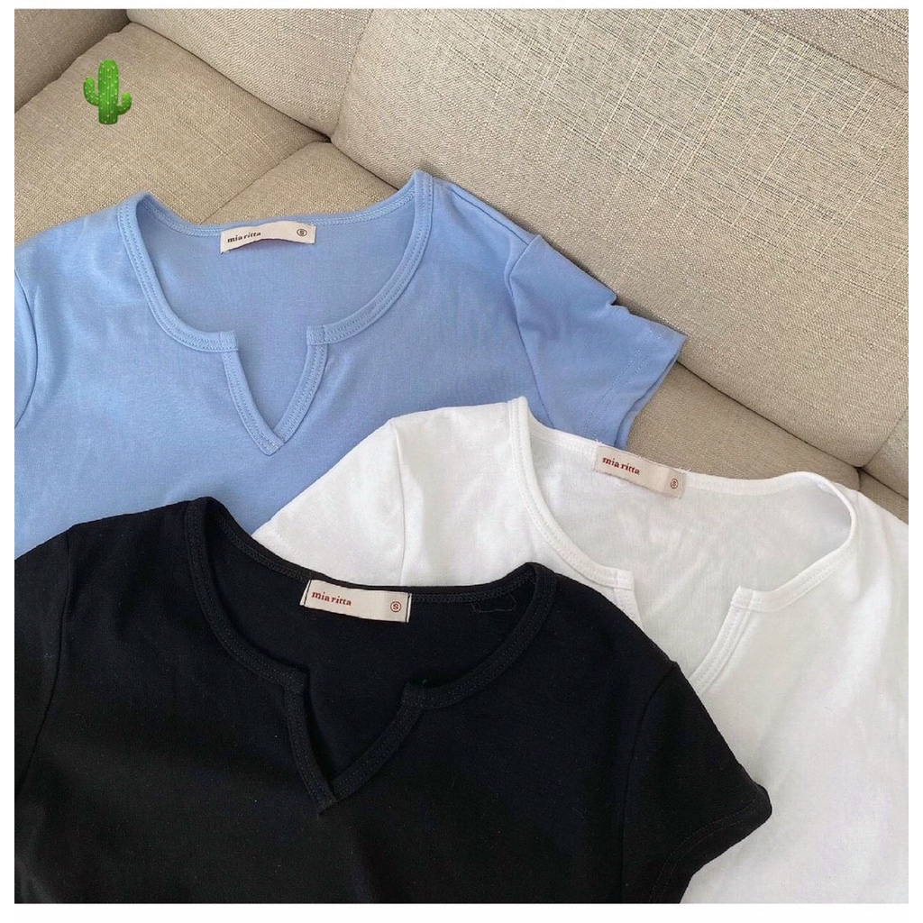 Áo kiểu croptop cổ núm trơn cực xinh , chất thun bozip mềm mịn