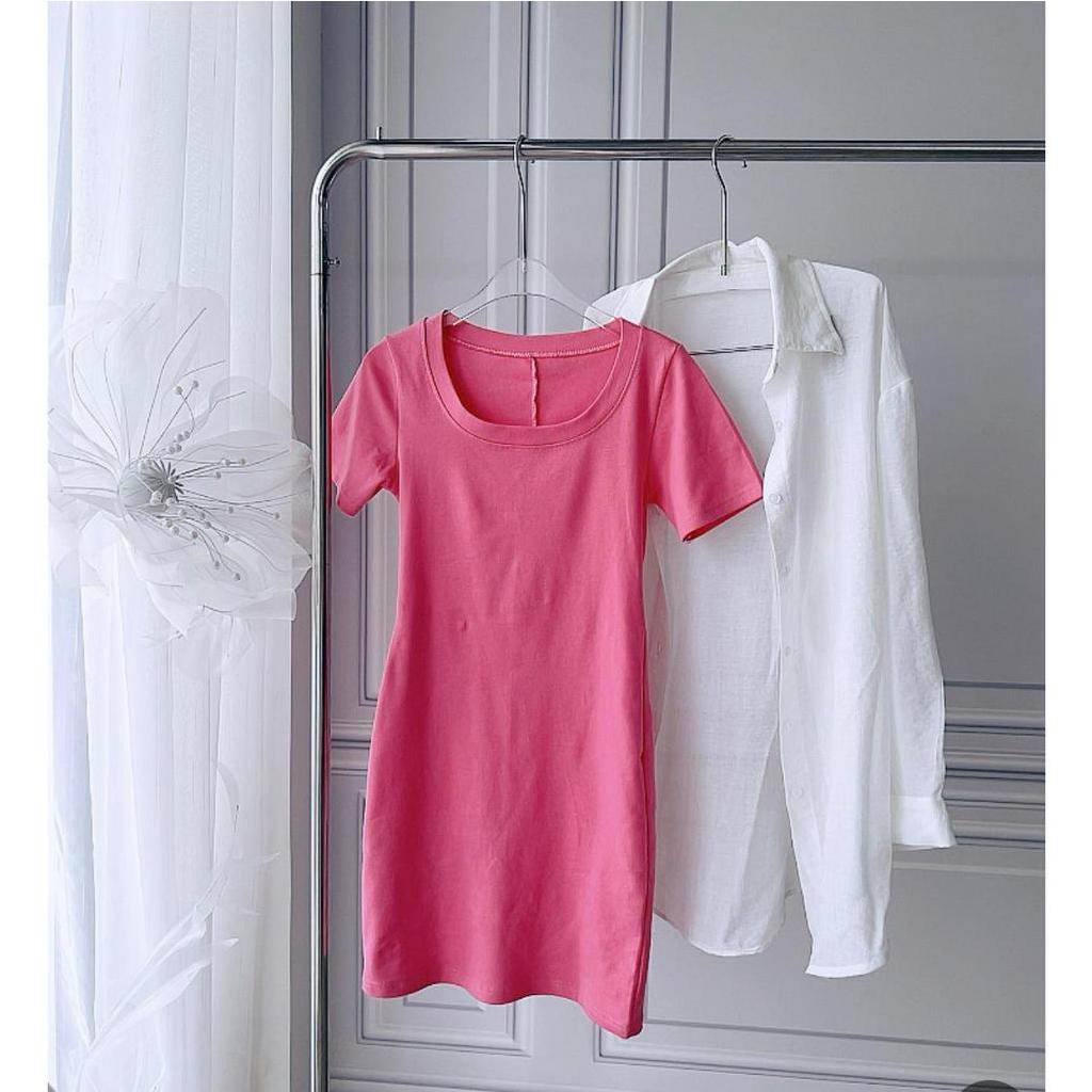 SET ĐẦM HỒNG CỔ TRÒN + ÁO SƠ MI TRẮNG