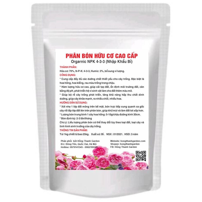 Phân Bón Hữu Cơ Khoáng Cao Cấp + Humic Nhập Khẩu Bỉ chuyên dùng cho hoa Hồng, hoa cây cảnh, Rau Sạch (Gói 1kg)