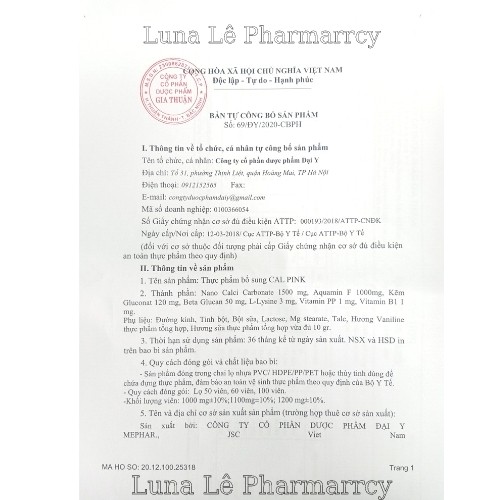 Viên nhai CAL Pink Nano Hộp 60 Viên Bổ Sung Canxi Không Gây Nóng Không Gây Táo Bón