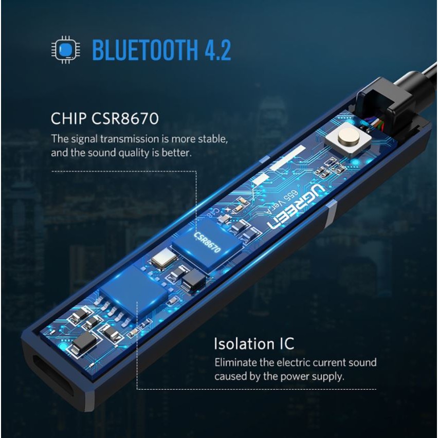 Bộ Thu Bluetooth 4.2 cao cấp UGREEN 40761-Hỗ trợ APTX