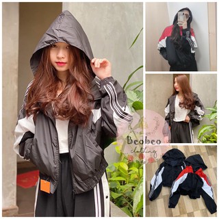 [Ảnh thật] Áo khoác dù lửng đen phối màu ulzzang